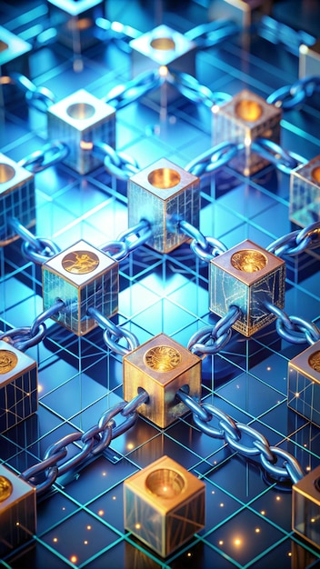 A diagram illustrating how blockchain technology creates a secure and tamper-proof chain of patient data blocks, showing the connections and cryptographic hashes between each block.
