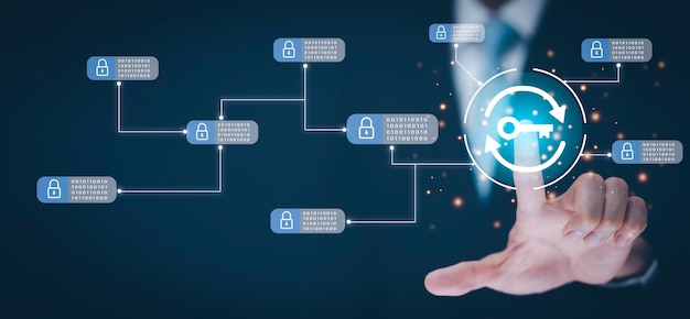 A flowchart illustrating a multi-layered cybersecurity strategy, including encryption, firewalls, intrusion detection systems, and employee training.