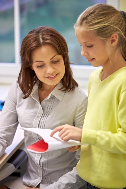 A teacher providing personalized feedback to a student on a project. The student is engaged and attentive, demonstrating a willingness to learn and improve. The interaction highlights the importance of constructive feedback in the learning process.