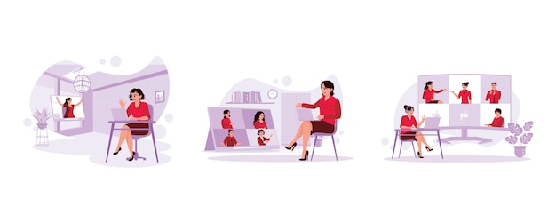 A teacher is instructing a class in a hybrid setting. Some students are in the physical classroom, while others are participating remotely via video conferencing. The teacher is using a smartboard to display interactive content and engage with both groups of students.