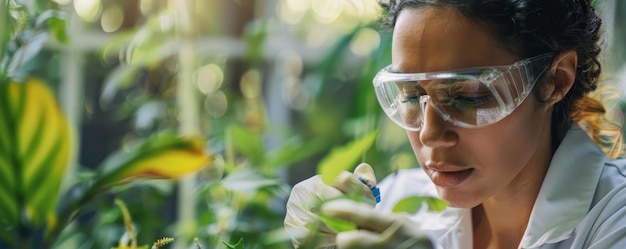A close-up of a scientist working on a biofuel sample, highlighting the innovative research being conducted in the field of renewable energy.