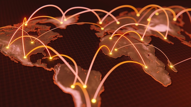 A world map overlaid with lines representing global supply chains, highlighting the interconnectedness of the high-tech industry and the potential impact of export controls on these networks.