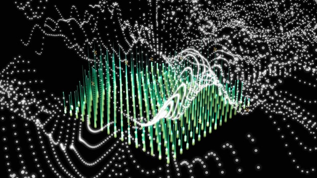 A graphic representation of data being analyzed by generative AI tools, showcasing intricate patterns, trends, and insights. The visualization highlights the AI's ability to identify critical information from large datasets, aiding in informed decision-making and strategic planning.